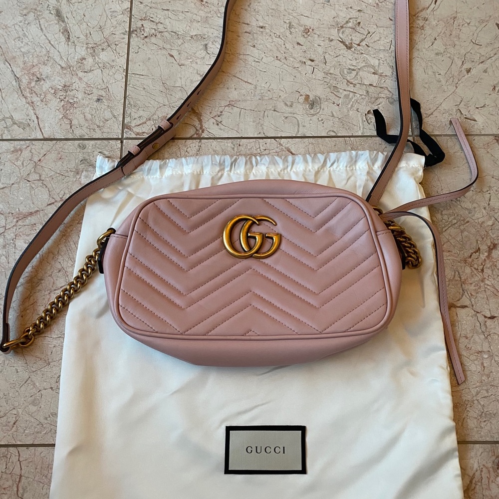 Pink Gucci Small Marmont Matelassé Cross Bag